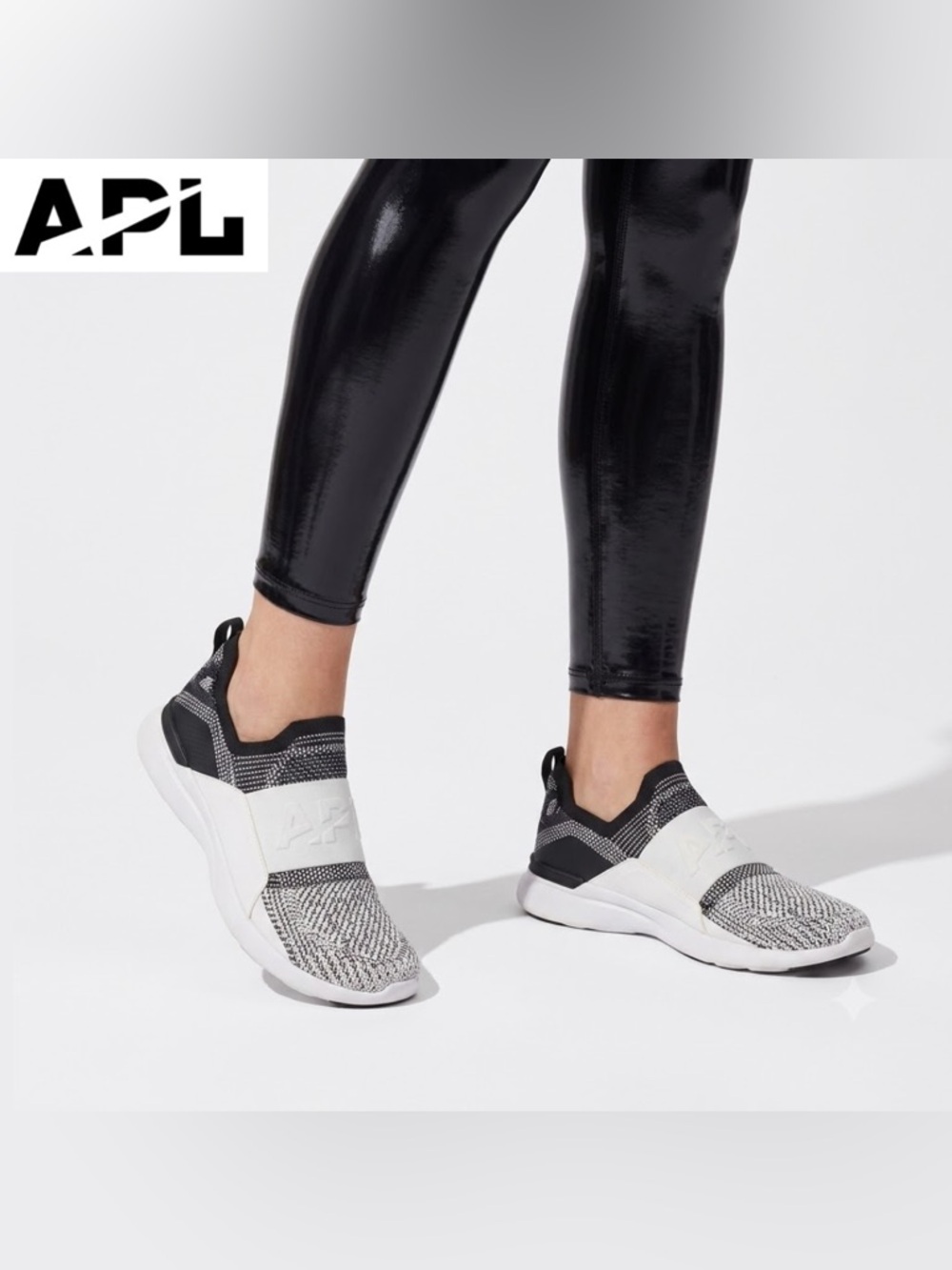 APL TechLoom Bliss Sneaker Slip On Black White Running Trainer Walking Shoe 10.5
